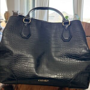 Nine West Black Croc-Embossed Top-Handle Satchel